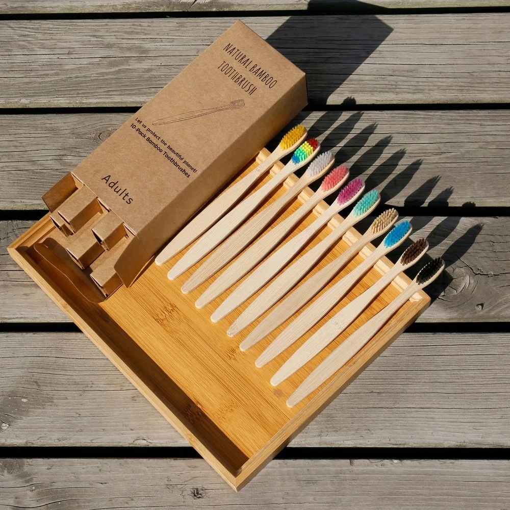 10 قطعة فرشاة الأسنان الملونة  - مراجعة Bamboo Toothbrush Set وسعره