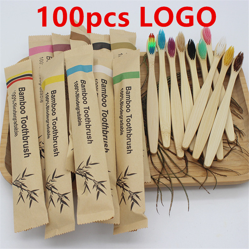 50/100 قطعة شعار قابل للتخصيص  - مراجعة Bamboo Toothbrush Set وسعره